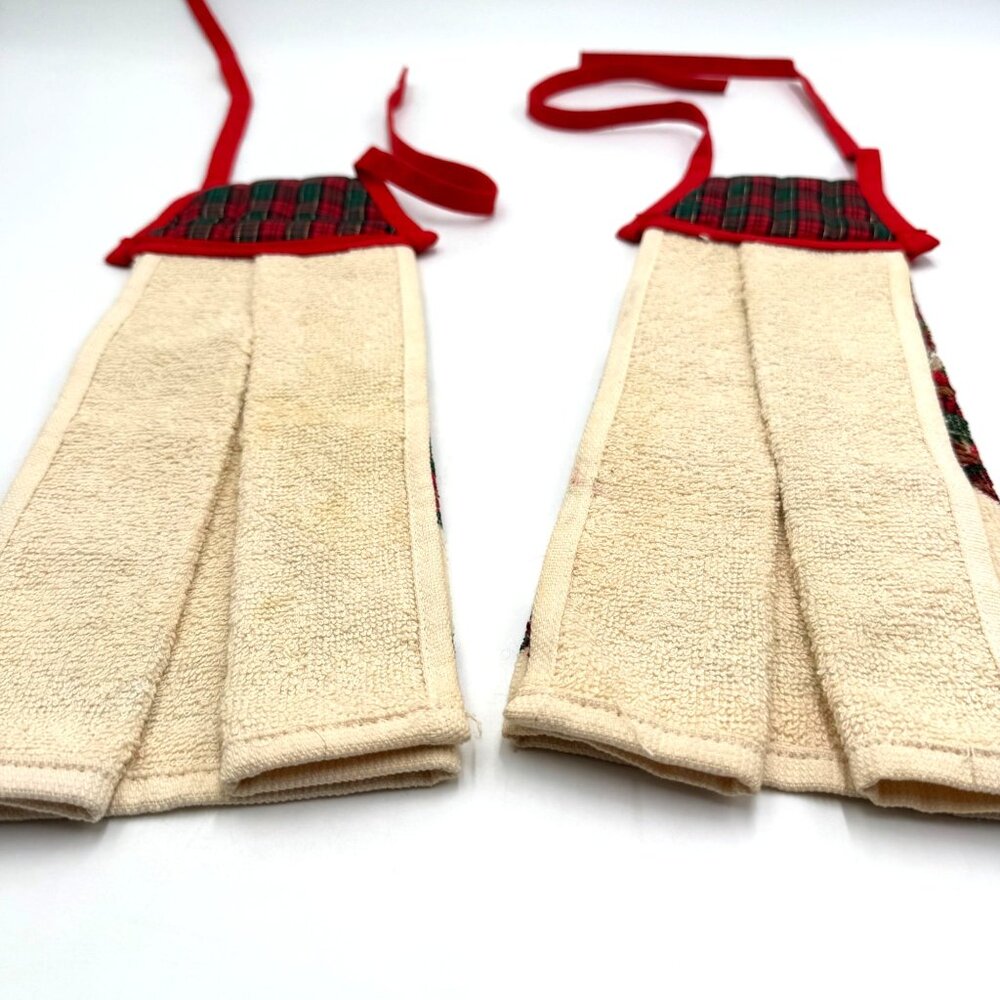 Vtg Cecil Saydah Christmas Partridge Kitchen Towels W/ Red Plaid Trim Set Of 2 - Picture 2 of 12